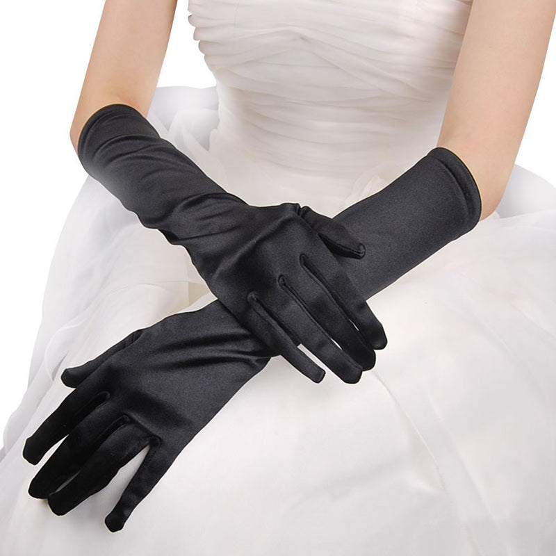 [Australia] - Classic Adult Size Long Opera Length Satin Gloves 15" Black 