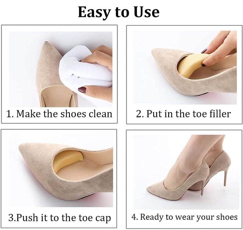 [Australia] - Toe Inserts for Shoes Too Big, 4 Pairs Shoe Inserts for Women Men, Foam Toe Filler, Shoe Fitters, Black and Beige Non-Adjustable 