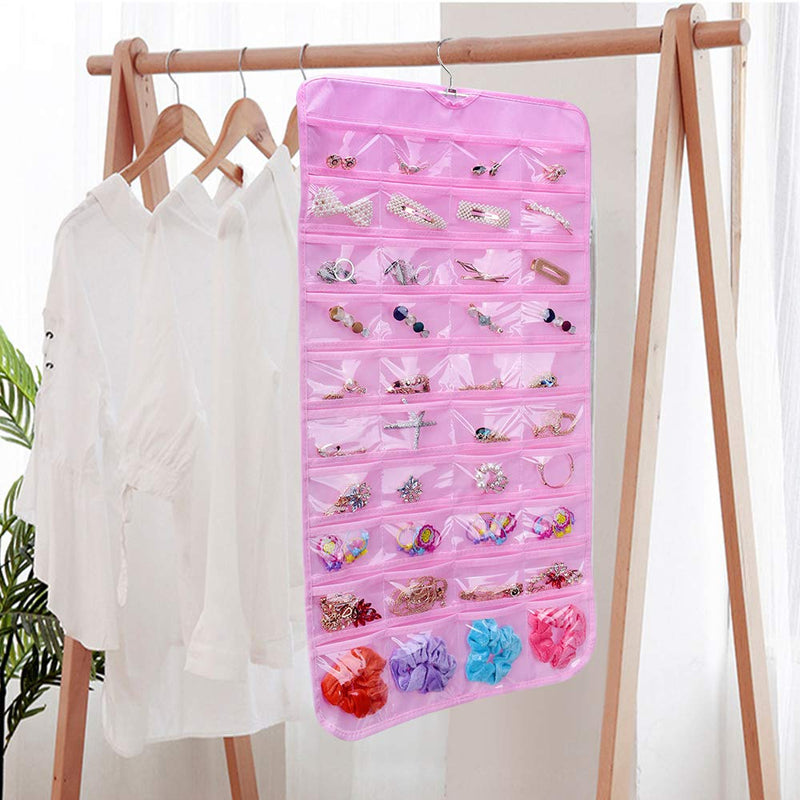 [Australia] - SPIKG Hanging Jewelry Organizer Holder, Storage Bag for Earrings Necklace Bracelet Ring Accessory Display Holder Box (Pink -80 Pockets) 80 Pockets-Pink 