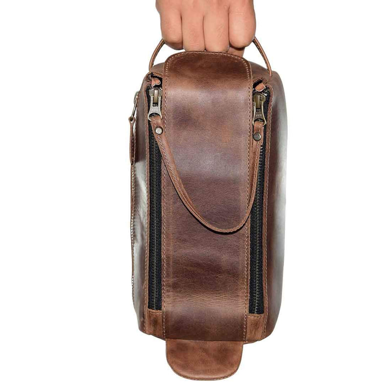 [Australia] - Hide & Drink, Leather Toiletry Bag w/ Handles, Hygiene Organizer, Travel Dopp, Bathroom, Shaving, Storage, Travel & Grooming Essentials, Handmade Includes 101 Year Warranty :: Bourbon Brown 