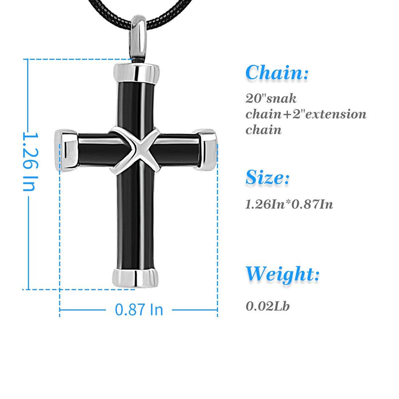 [Australia] - LYFML Cross Cremation Jewelry Urn Memorial Ashes Necklace, Keepsake Pendant Made of Titanium Steel, Come with Filling Kit Black 