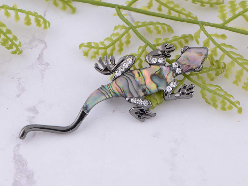 [Australia] - Alilang Gunmetal Clear Crystal Colored Rhinestones Abalone Lizard Brooch Pin 