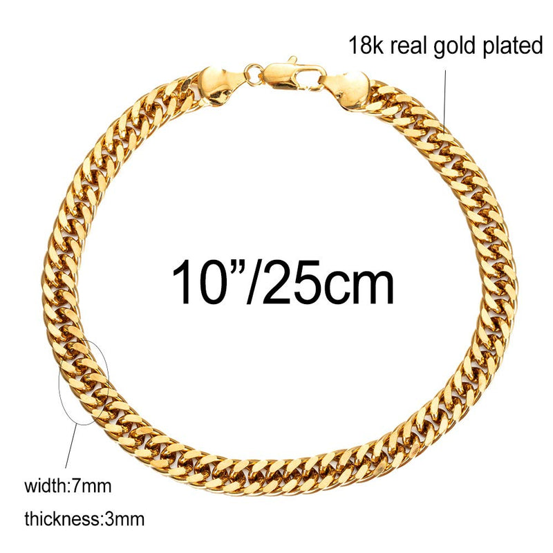 [Australia] - kelistom 18K Gold Plated Thick Cuban Anklet, 7mm Wide Cuban Link Ankle Bracelets for Women and Men, Miami Curb Chain Anklet 9 10 11 inches, Flat and Waterproof 10.0 Inches 