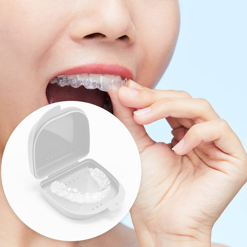 [Australia] - Denture Retainer Case, with Vent Holes Portable Denture Box, for Invisible Aligner Mouth Guard Brace Denture &Teeth Mouth Tray White(1pcs) 