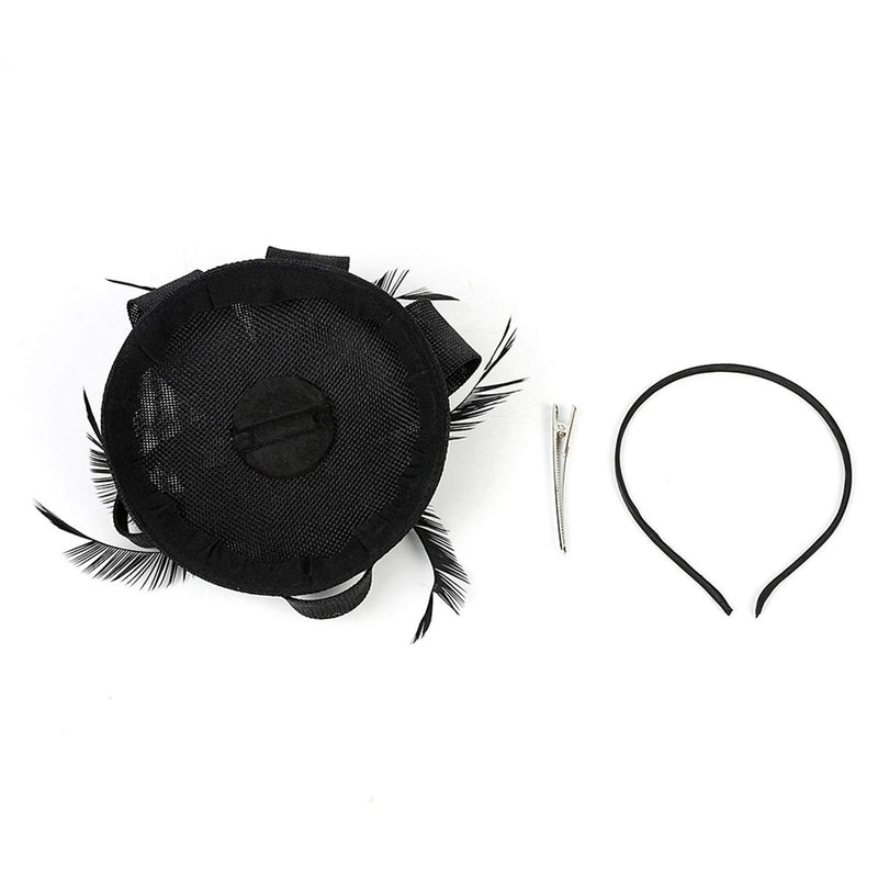 [Australia] - Fascinators Tea Party Hats for Women, Hat Flower Mesh Ribbons Feathers on a Headband and a Clip Headwear for Girls and Women Black+navy 