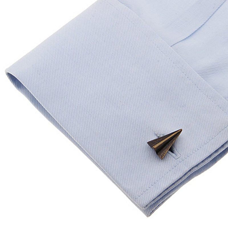 [Australia] - Bronze Color Paper Airplane Plane Aircraft Pair of Cufflinks Wedding Dad Gift 