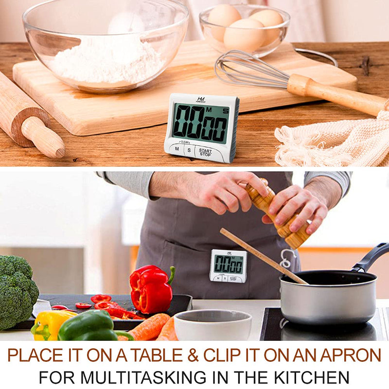 [Australia] - HOME MOST 3" Large Display Kitchen Timer - Digital Timer Magnetic Back Loud Alarm On A Rope- White Cooking Timers For Kitchen Teachers Students Games Kids Meetings - Sports Timer For Workouts Exercise 3" Large LCD Display - 1.5" Big Digits -Loud Alarm 