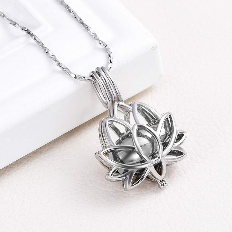 [Australia] - Imrsanl Cremation Jewelry for Ashes - Lotus Flower Ashes Pendant Necklace with Mini Keepsake Urn Memorial Ash Jewelry Silver 