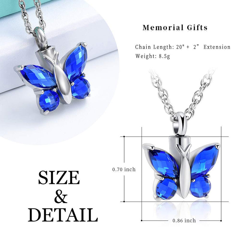 [Australia] - Butterfly Cremation Jewelry Urn Necklace for Ashes Locket Keepsake Memorial Necklace Holder for Women Men Blue 