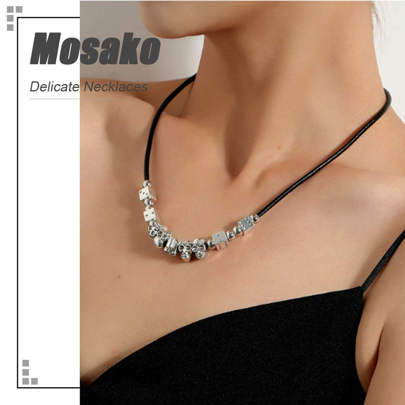 [Australia] - Mosako Punk Skull Choker Necklace Black Necklaces Chain Leather Necklaces for Women and Girls 