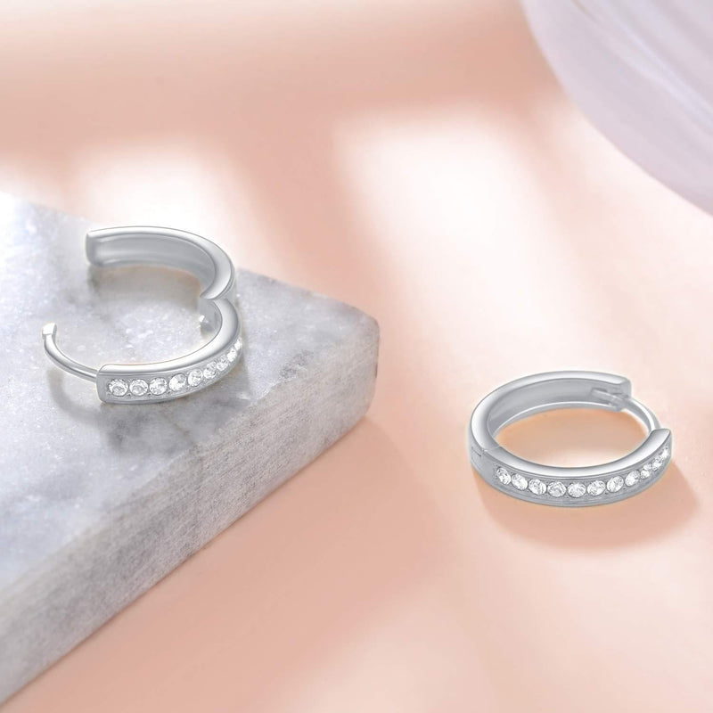 [Australia] - 925 Sterling Silver Small Huggie Hoop Earrings with Cubic Zirconia Sleeper Earrings for Women Girls White 