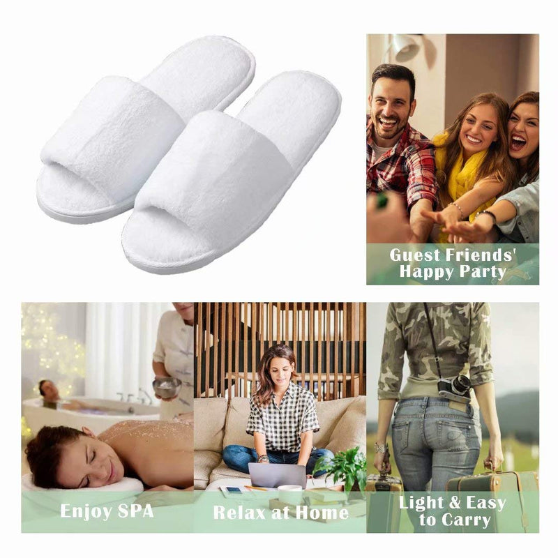 [Australia] - Spa Slipper- 5 Pairs of Velvet Open Toe Slippers with Travel Bags- One Size Fit Most Men and Women for Spa, Party Guest, Hotel and Travel, Washable and Non-Disposable Color White 