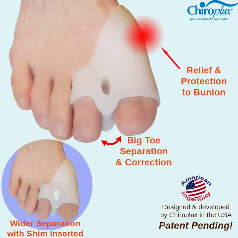 [Australia] - Chiroplax Bunion Corrector Relief Cushion Pads Guard Toe Separator Straightener Splint Protector Shield Spacer Sleeve Cover Hallux Valgus (4 Pads w/Shims, Size Regular) Size Regular (Pack of 4) 