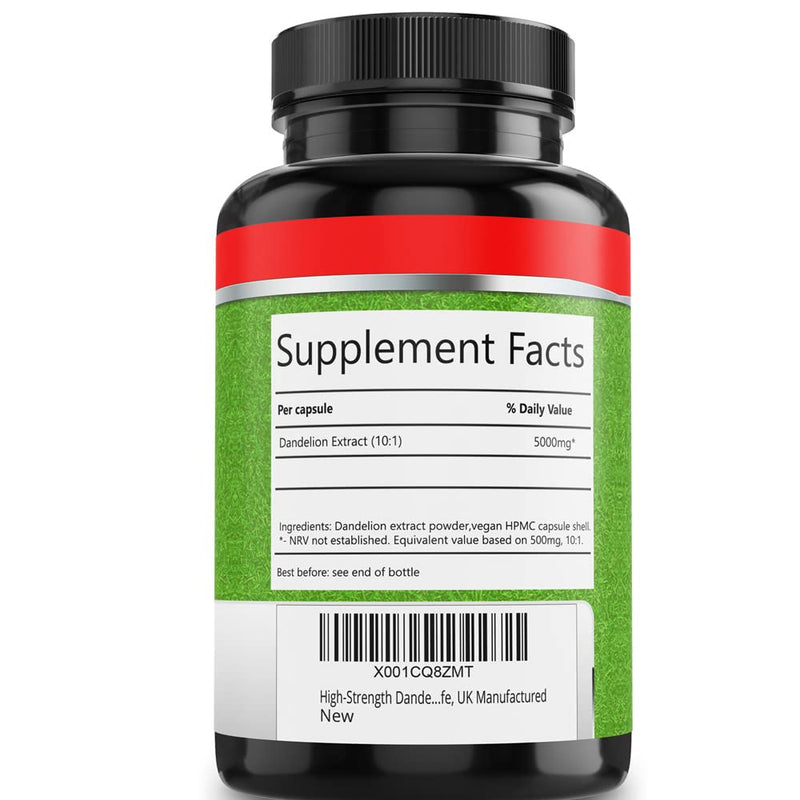 [Australia] - High-Strength Dandelion Extract Capsules (10:1) 5,000mg Per Capsule - 90 Per Bottle, Vegan Safe, UK Manufactured 