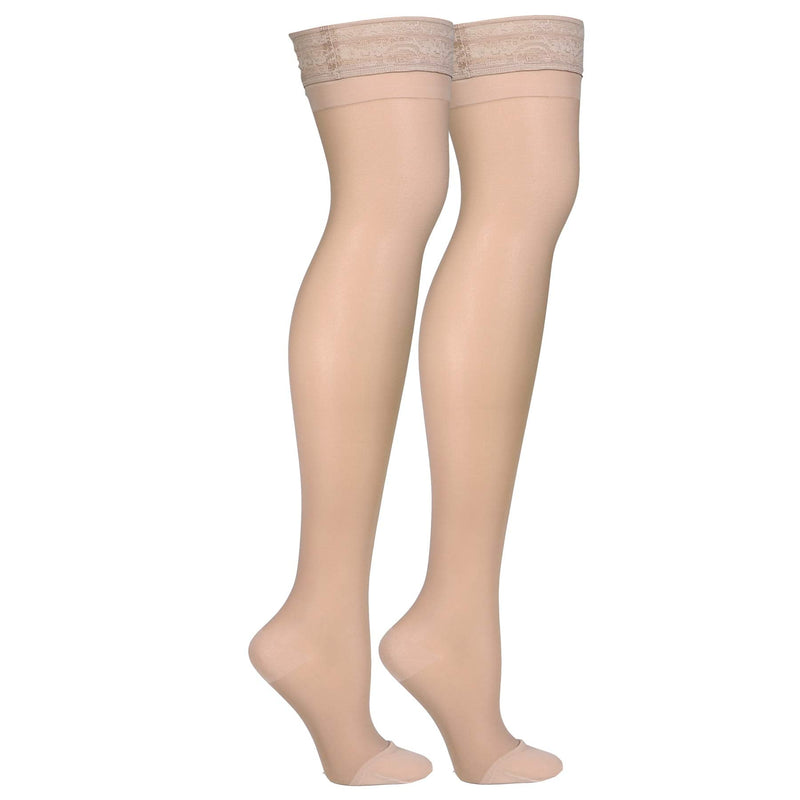[Australia] - Truform Sheer Compression Stockings, 15-20 mmHg, Women's Thigh High Length, 20 Denier, Nude, Large Large (1 Pair) 