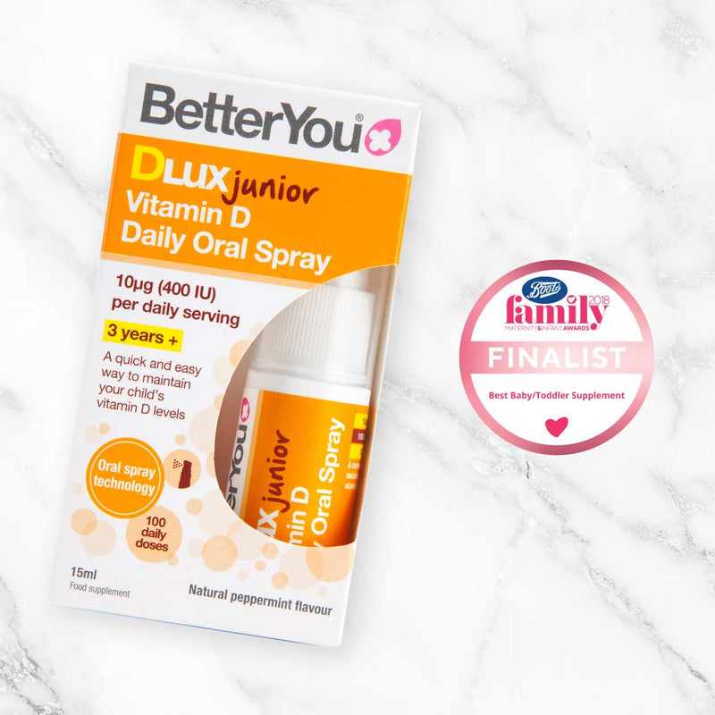 [Australia] - BetterYou Vitamin D 400 IU Junior Daily Oral Spray, Pill-free Vitamin D3 Supplement for Children, 3-month Supply, Made in the UK, Natural Peppermint Flavour 15 ml (Pack of 1) 