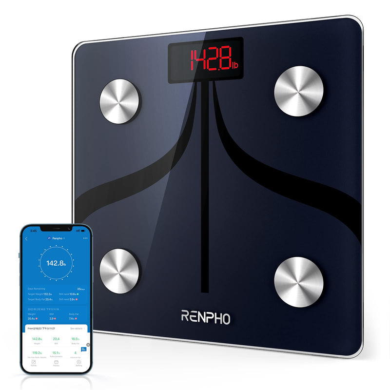 [Australia] - RENPHO Bluetooth Body Fat Scale Smart BMI Scale Digital Bathroom Large Size 300*300mm Wireless Weight Scale-RENPHO Bluetooth Body Fat Scale, Weight Scale Bathroom Smart Body Composition Analyzer 