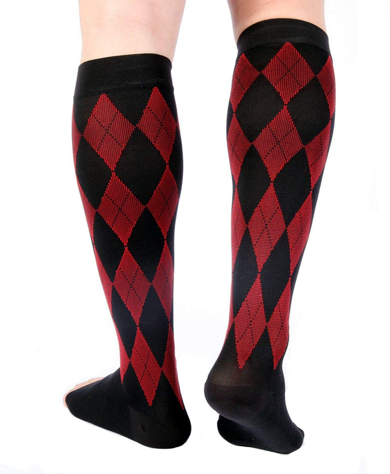 [Australia] - Doc Miller Open Toe Compression Socks Women 20-30mmHg, 1 Pair Toeless Socks for Women and Men - Argyle Design X-Large Red.black Open Toe 