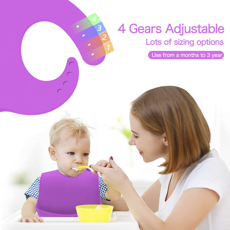 [Australia] - GODR7OY Bibs Baby Bibs, Soft and Foldable Weaning Bibs, Light Adjustable Bib with Wide Food Crumb Catcher Pocket, 3PCS Silicone Bibs for Babies M Grenn, Blue & Pink 