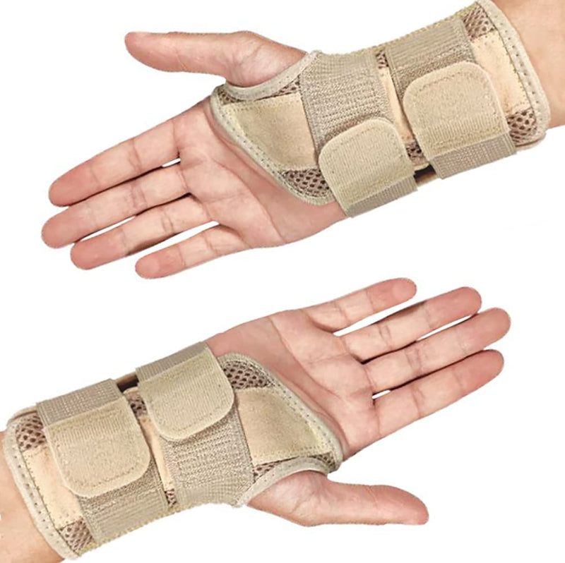 [Australia] - NuCamper Wrist Brace Carpal Tunnel Right Left Hand for Men Women, Night Wrist Sleep Supports Splints Arm Stabilizer with Compression Sleeve Adjustable Straps,for Tendonitis Arthritis Pain Relief (Right Hand-Beige, Small/Medium (Pack of 1)) 