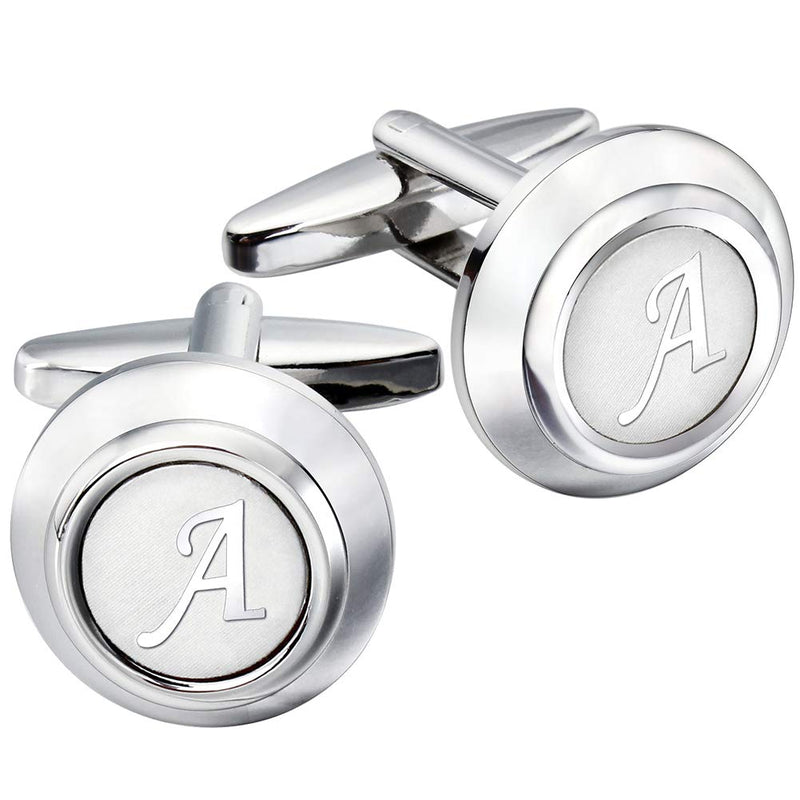 [Australia] - AMITER Mens Classic Cufflinks/Tie Clip/Cufflinks and Tie Clip Set for Men Silver Initials A-Z Formal Business Wedding Tuxedo Shirts A (2 cufflinks) 