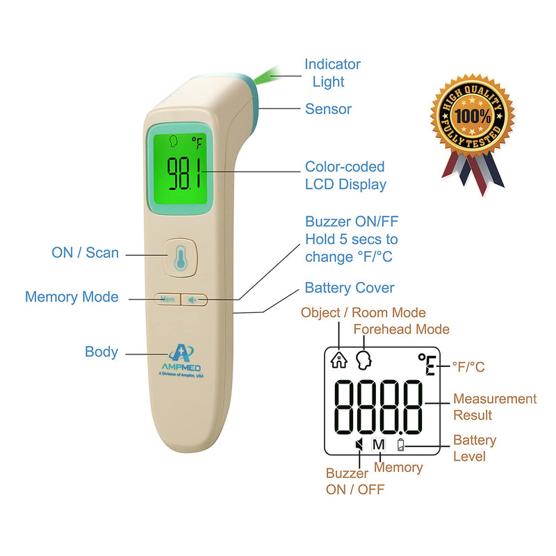 [Australia] - Amplim Non Contact Digital Thermometer for Adults Forehead. AmpMed Medical Grade Touchless Thermometer for Temperature of Adult, Child or Baby 