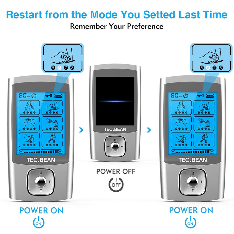 [Australia] - TEC.BEAN 24 Modes TENS Unit Muscle Stimulator, Rechargeable TENS Machine with 8 Electrode Pads (American Gel), Electric Pulse Massager for Pain Relief Therapy 