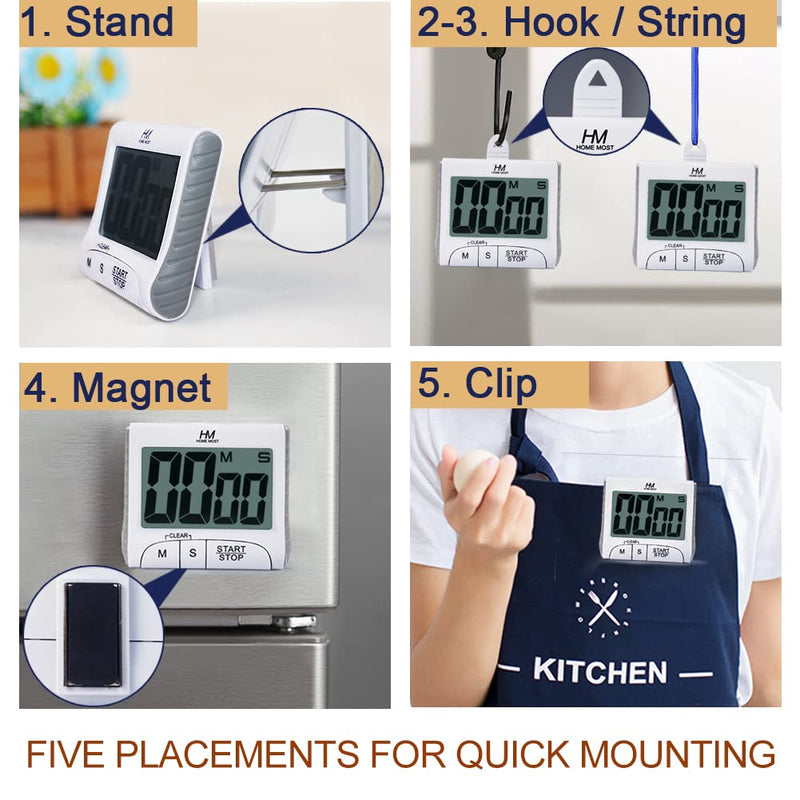 [Australia] - HOME MOST 3" Large Display Kitchen Timer - Digital Timer Magnetic Back Loud Alarm On A Rope- White Cooking Timers For Kitchen Teachers Students Games Kids Meetings - Sports Timer For Workouts Exercise 3" Large LCD Display - 1.5" Big Digits -Loud Alarm 