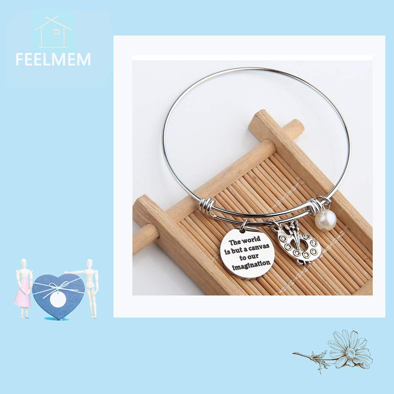 [Australia] - FEELMEM Artist Keychain Painter Gift The World is But A Canvas to Our Imagination Keychain with Paint Palette Charm Paint Jewelry Gift for Artist Bangle Bracelet 