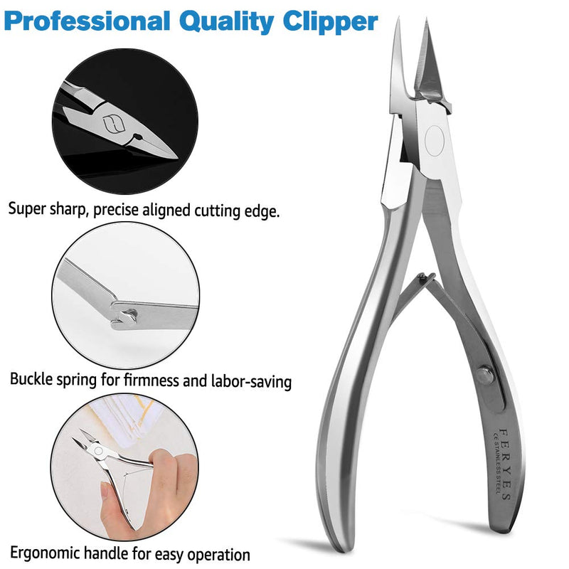 [Australia] - FERYES Ingrown Toenail Clippers with Straight Blade - Podiatry Tool Handmade Forged - All Steel Nail Nippers to Cut Thick Toe Nails Professionally Silver 