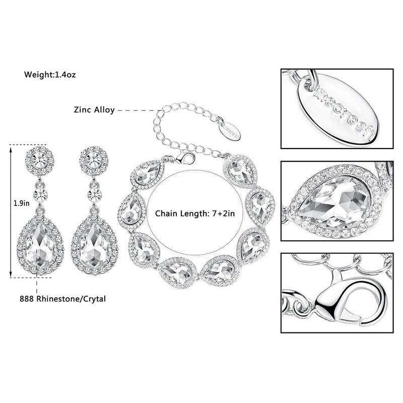 [Australia] - mecresh Flower Teardrop Earring and Bracelets Silver/Gold/Champagne Bridal Jewelry Sets for Women A-Clear 