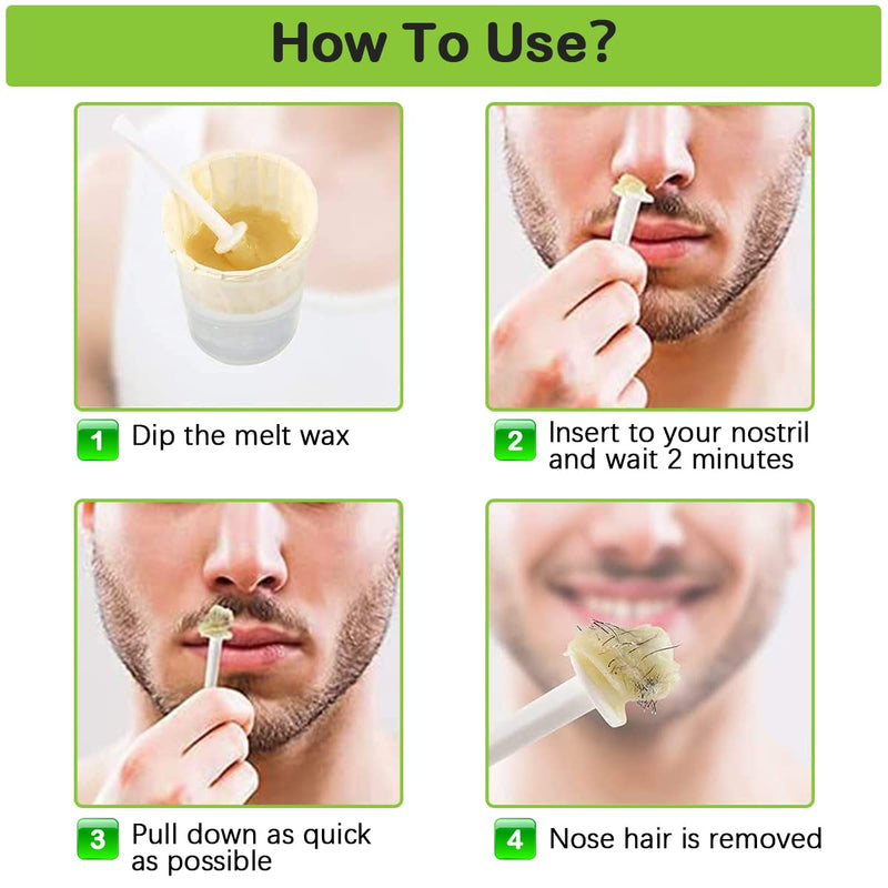 [Australia] - Nose Wax Kit 100g for Men & Women, Nose Hair Removal Wax with Nose Hair Wax 20 Safe Tip Applicator, 10 wooden Applicators, 10 Containers and 10Moustache Stencils Safe, Easy, Quick 