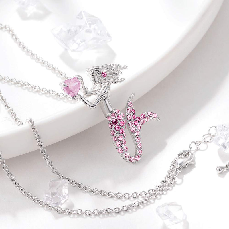 [Australia] - Little Mermaid Pendant Necklace for Women Teen Girls, Fairytale Mermaid Girls Jewelry Gifts a. Pink(daughter loved) 