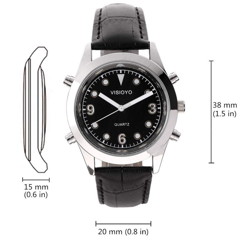 [Australia] - English Talking Watch with Alarm,Black Dial Black Leather Strap TESB-2302A 