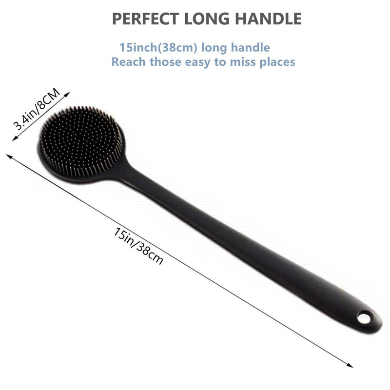 [Australia] - Cinlitek Silicone Body Scrubber, Long Handle Back Scrubber for Shower, Silicone Body Brush，Shower Scrubber For Body, Shower Srush Back Brush Body Exfoliator (Black) Black 