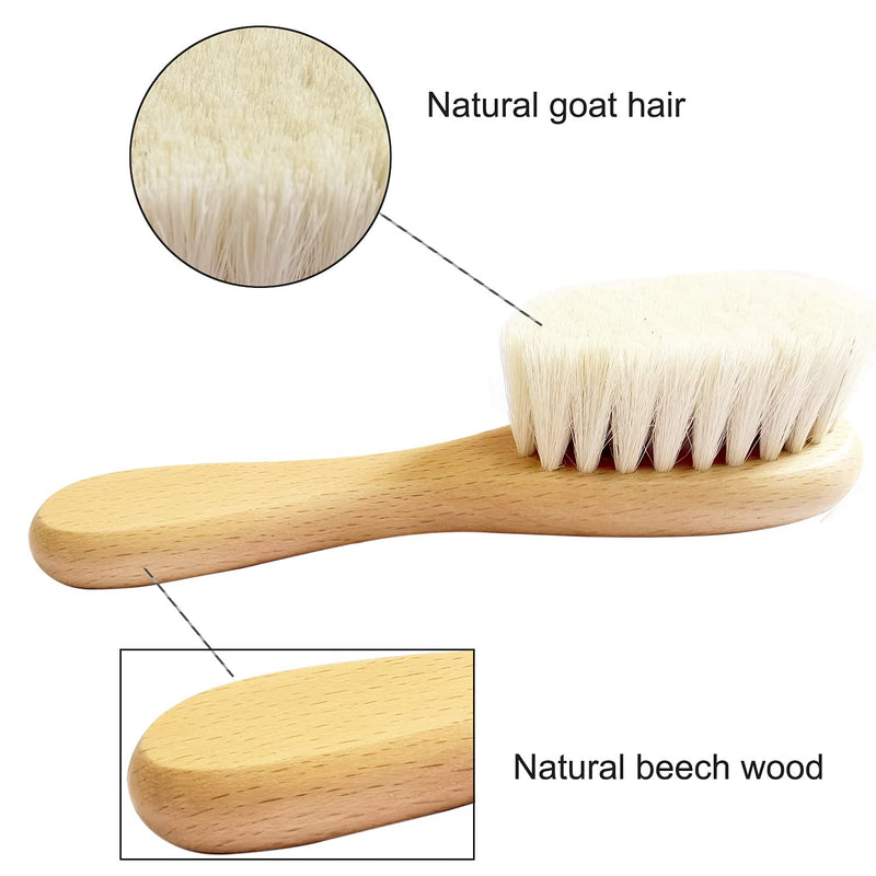 [Australia] - Mocarheri 3 Piece Baby Hair Brush & Comb Set, Goat Bristles Brush and Silicone Hair Massage Brush for Cradle Cap Treatment Wood Bristle Brush for Newborns and Toddlers 