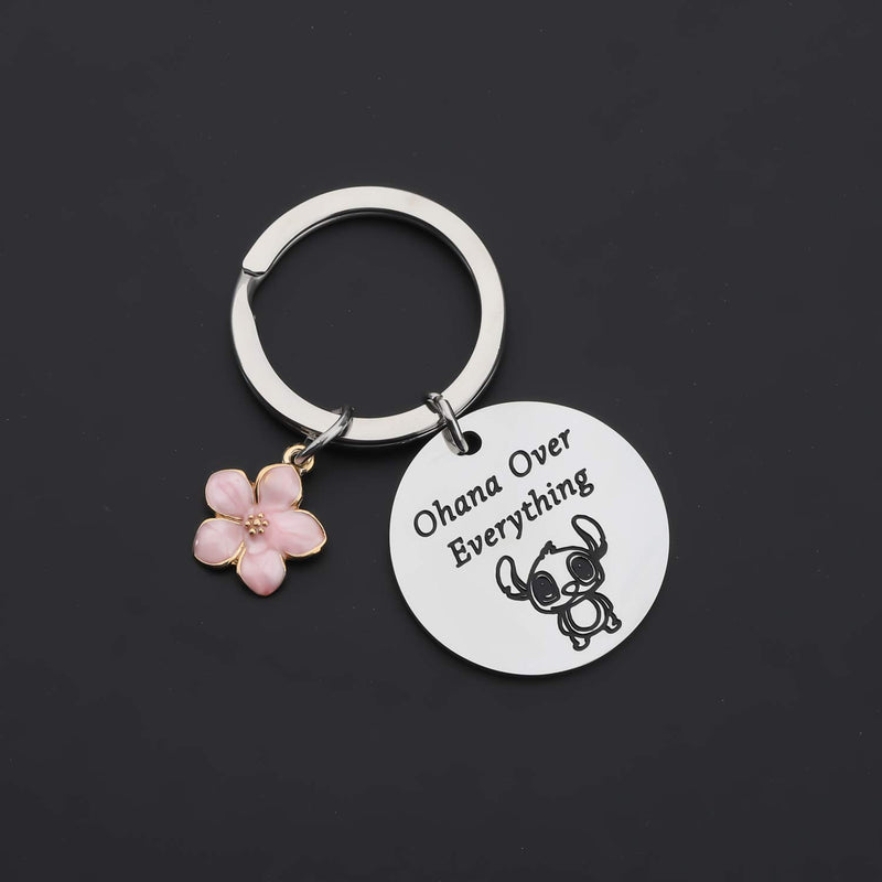 [Australia] - TIIMGOhana Gift Funny Stitch Gift Lilo & Stitch Inspired Gift Hibiscus Flower Jewelry Stitch Keychain Ohana Over Everything Hawaiian Trip Gift 