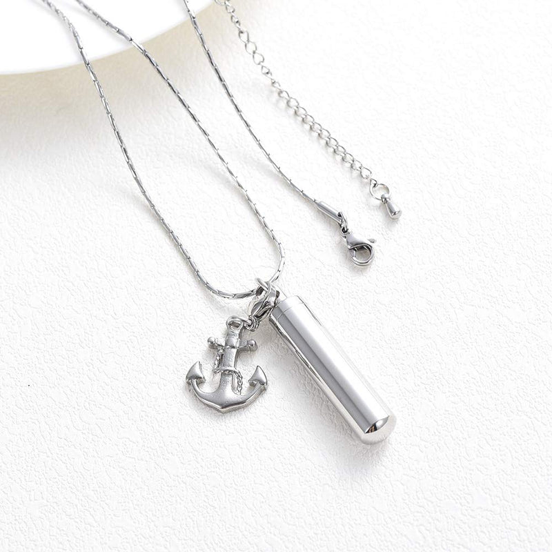 [Australia] - constantlife Cylinder Cremation Jewelry for Ashes 316L Stainless Steel Urn Pendant Memorial Necklace with Small Accessories Charms Keepsake Anchor 