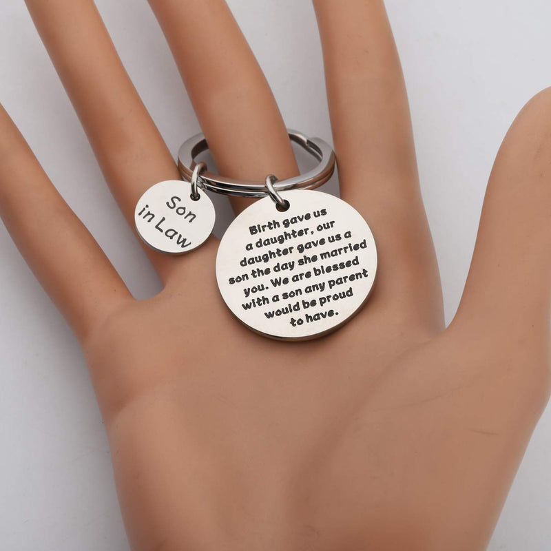 [Australia] - BAUNA Son in Law Gifts Keychain Stepson Gift Birth Gave Us a Daughter Our Daughter Gave Us a Son on The Day She Married You Wedding Gift for Son in Law Groom Gift Son Keychain 