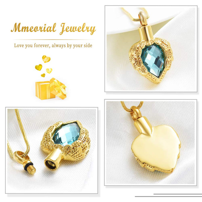 [Australia] - memorial jewelry Gold Angel Wings Glass Heart Urn Pet/Human Cremation Pendant Necklace Jewelry for Ashes Blue 