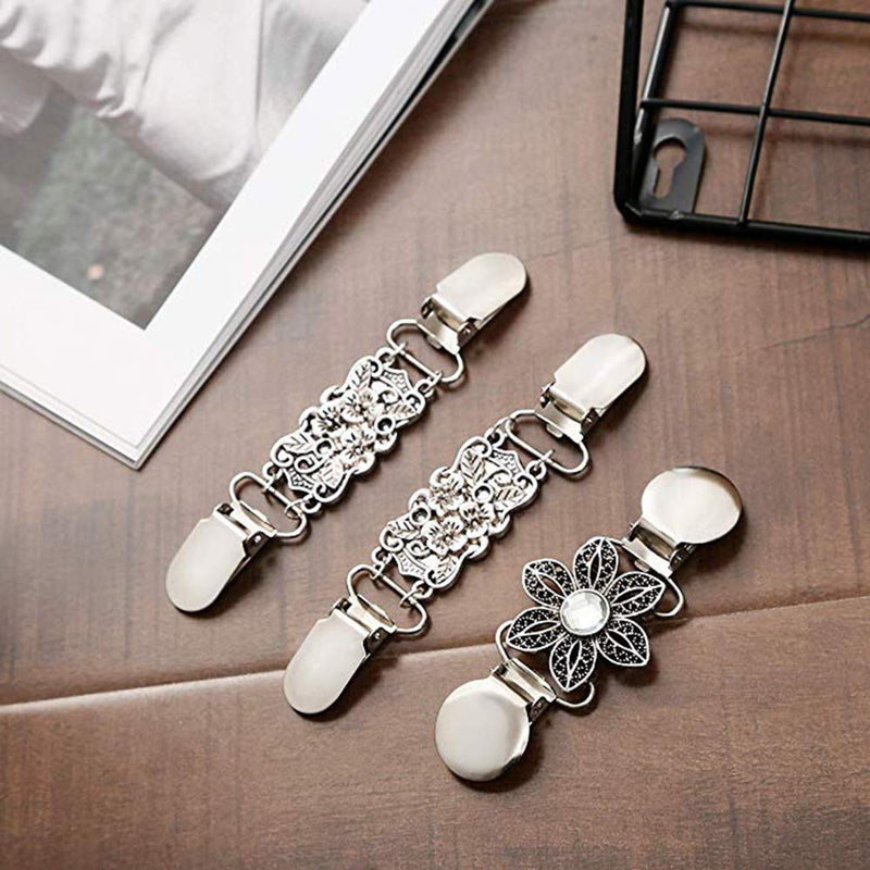 [Australia] - VIEEL 3 Pack Sweater Clips, Beaded Cardigan Clips, Stylish Pearl, Cardigan Collar Clip (2 Duck+Flower), 5.25"L x 1"W x .25"H 