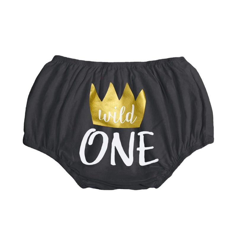 [Australia] - Baby Boys First 1st Birthday Cake Smash Outfit Wild ONE Diaper Cover + Suspenders + Bowtie + Headband for Photo Props 6-12 Months # Black Crown Wild One 