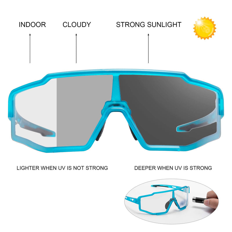 [Australia] - ROCK BROS Photochromic Cycling Sunglasses for Men Women Bike Sports Glasses Blue 