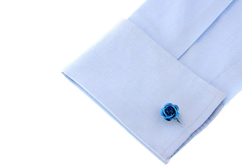 [Australia] - MRCUFF Rose Flower Blue Pair of Cufflinks in a Presentation Gift Box with a Polishing Cloth 