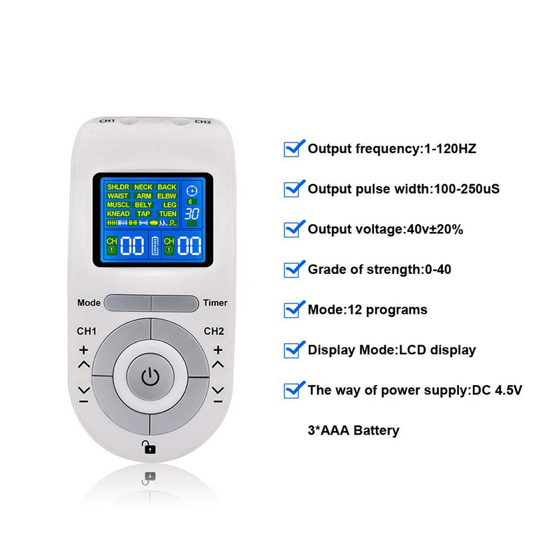 [Australia] - TENS & EMS Massage Device with 12 TENS Modes-Therapy Massager for Pain Muscle Back Neck Stress Sciatic Relief Muscle Nerve Stimulators 