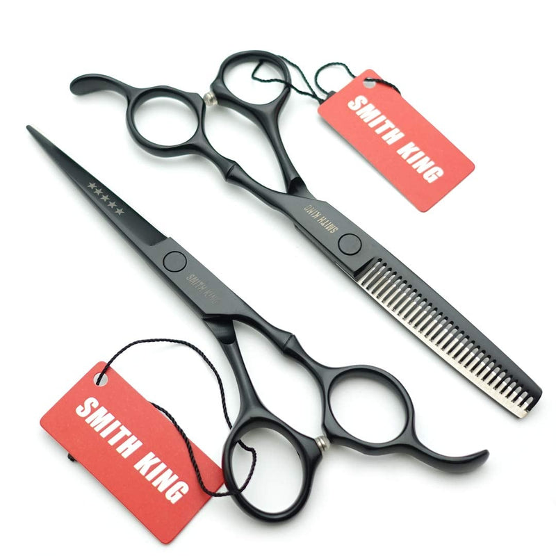 [Australia] - 6.0 inch hair scissors set hair cutting scissors & thinning scissors with razor&comb in 1 set (Black) 
