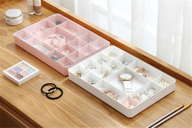 [Australia] - Mvchifay Jewelry Storage Box Clear Plastic Jewelry Display Tray Organizer Case with Lid for Earrings Bracelet Necklace (White) White 