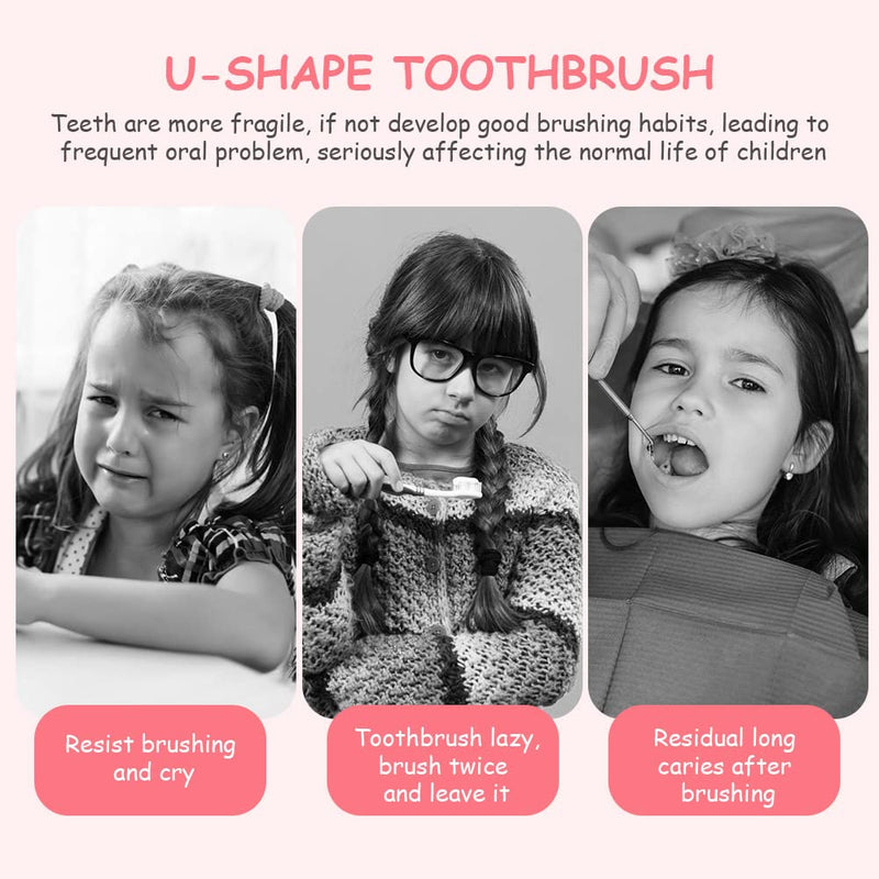 [Australia] - Vicloon U Shaped Toothbrush, 3Pcs Whole Mouth Children's Toothbrush with Soft Silicone Brush Head Gentle for Sensitive Teeth (2-6 Years) Blue+pink+rose Red 