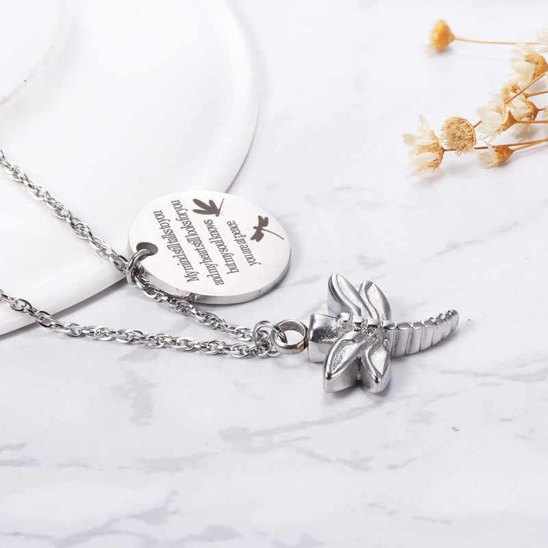 [Australia] - Dragonfly Urn Necklace for Ashes My Soul Knows You are at Peace Memory Tag Cremation Jewelry Bent tail 