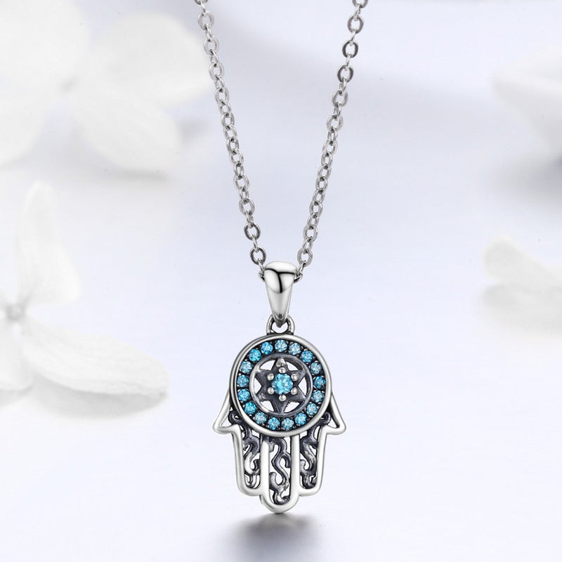 [Australia] - Everbling Trendy Fatima's Guarding Hand 925 Sterling Silver Pendant Necklace 